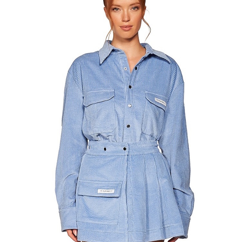 My Mum Made It | baby blue pocket oversized shirt & pleat skirt set | xs-s